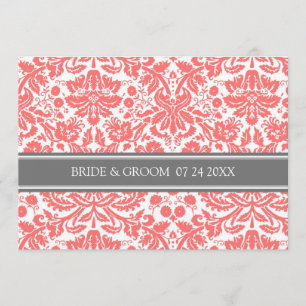 Invitación Modelo coralino gris del damasco de las