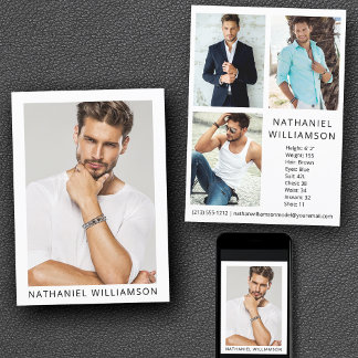 Invitación Modelo de actor moderno Pro 4 Photo Comp Card