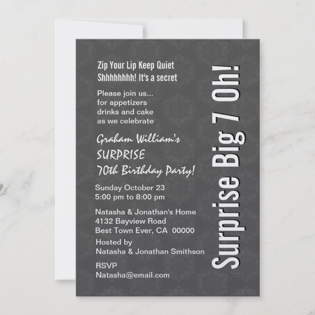 Invitación Modelo de estrella gris oh del cumpleaños grande 7 (Anverso)