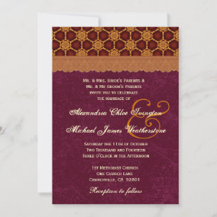 Invitación Modelo de estrellas retro del oro y de Borgoña que