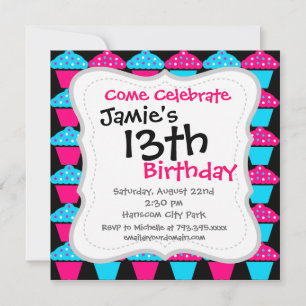 Invitación Modelo de pastel azul y rosa caliente brillante