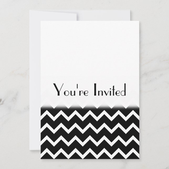 Invitación Modelo de zigzag blanco y negro. Llano de la parte (Anverso)