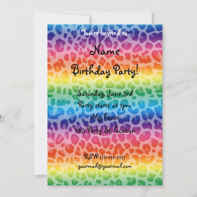 Invitación Modelo del estampado leopardo del arco iris (Anverso)
