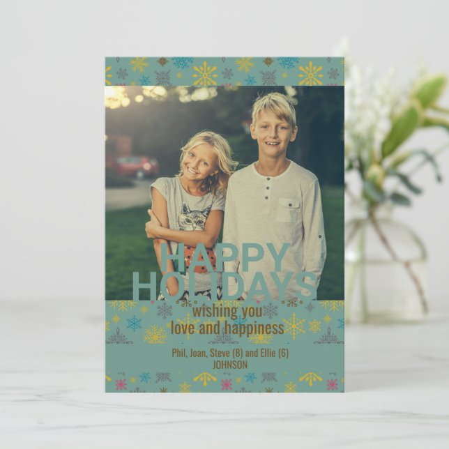 Invitación Modelo moderno de copo de nieve en invierno azul (Anverso de pie)