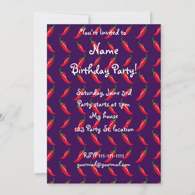 Invitación modelo púrpura de las pimientas de chile (Anverso)