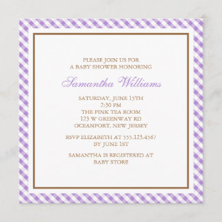 Invitación Modelo púrpura elegante Baby Shower de la guinga