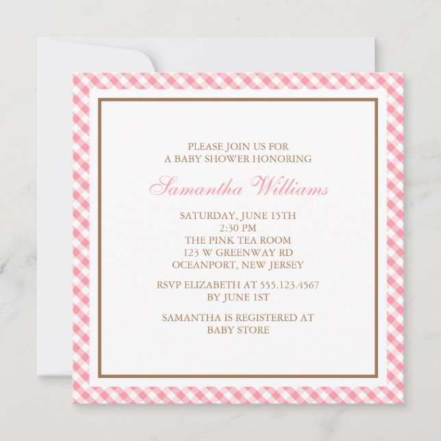 Invitación Modelo rosado elegante Baby Shower de la guinga (Anverso)