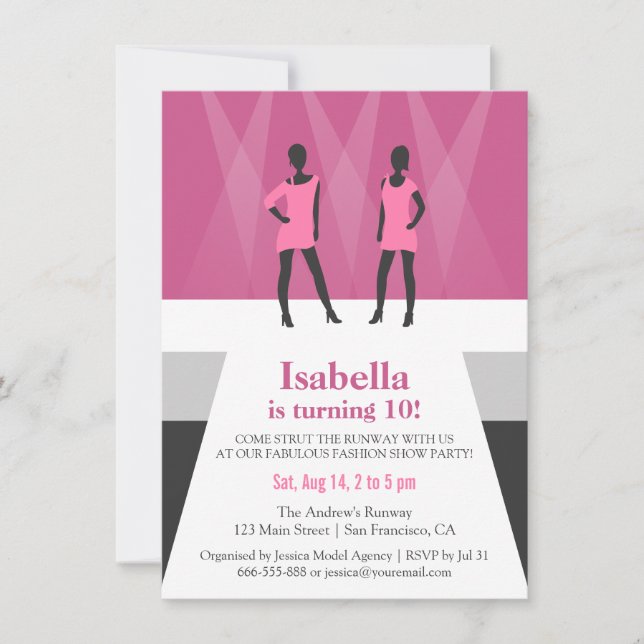 Invitación Modelos modernos Runway Fashion Show Birthday Part (Anverso)