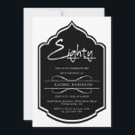 Invitación Moden Black 80TH Birthday Party<br><div class="desc">Honra 80 años de vida con un estilo atemporal con esta Elegante Invitación de cumpleaños en blanco y negro! Con un sofisticado marco negro, un audaz 'Ochenta' escrito a mano como pieza central y texto completamente personalizable (nombre, fecha, lugar y detalles RSVP), este diseño combina la elegancia monocromática clásica con...</div>