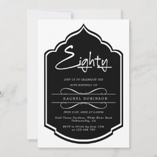 Invitación Moden Black 80TH Birthday Party