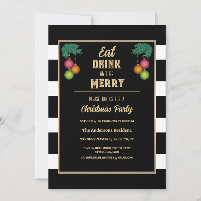 Invitación Moden Moda Come Bebida Y Sé Feliz Fiesta De Navida (Anverso)