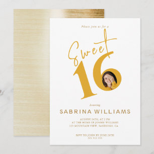 Invitación Moden Stylish Gold Script Dulce Cumpleaños