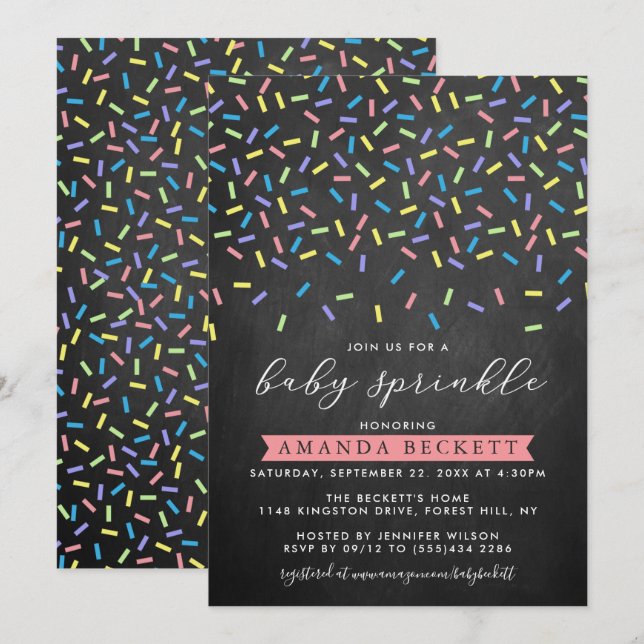 Invitación Moder Chalkboard Sprinkle Baby Shower (Anverso / Reverso)