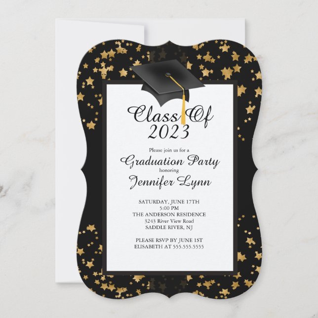 Invitación Modern 2015 Gold Star Graduation Party Invitation (Anverso)