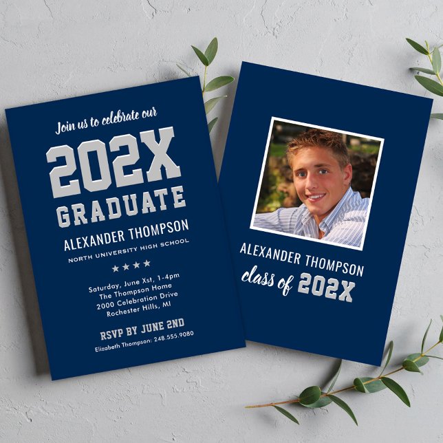 Invitación Modern 2023 Graduate Navy Gray Graduation Party (Subido por el creador)