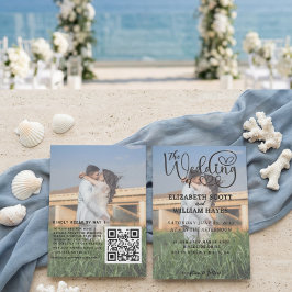 Invitación Modern 2 Photo QR Code Romantic Script Wedding Inv