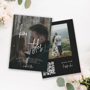 Invitación Modern 2 photos QR CODE script names wedding