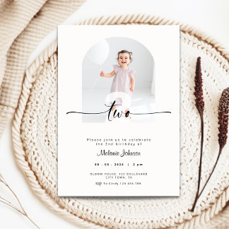 Invitación Modern 2nd Birthday Invitation Photo Cream