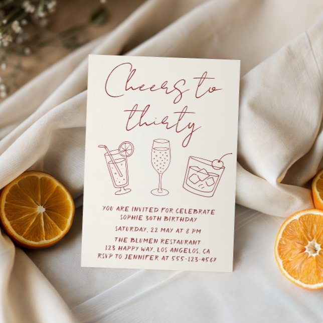 Invitación Modern 30th Cheers to Thirty Cocktail Birthday  (Subido por el creador)