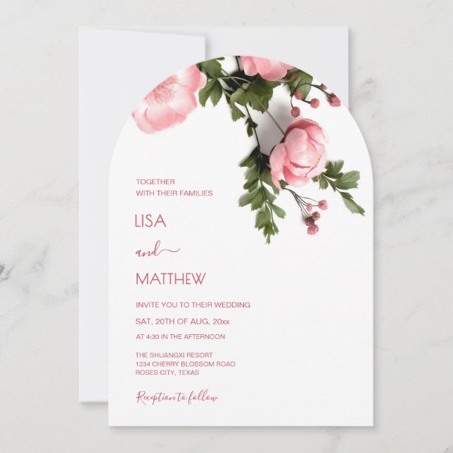 Invitación  Modern 3D Roses Wildflowers Wedding (Anverso)