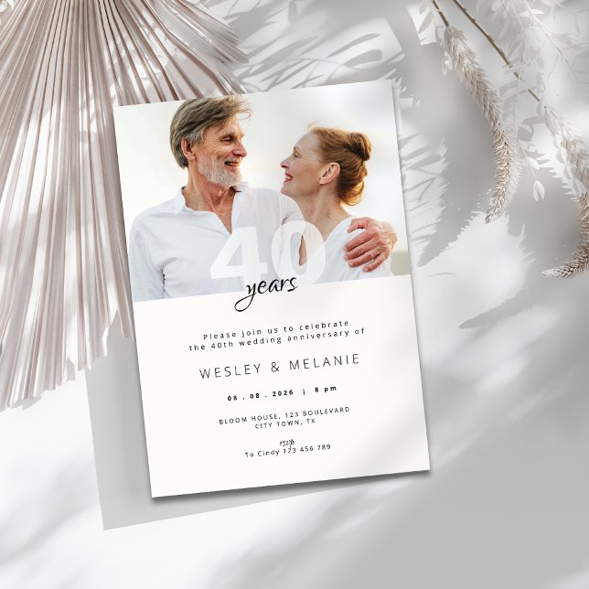Invitación Modern 40th Wedding Anniversary with Photo (modern 40th wedding anniversary invitation with photo)