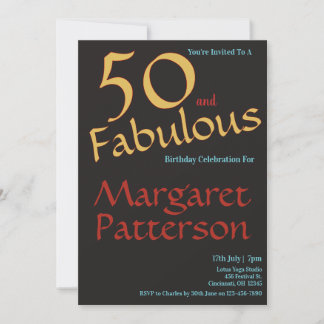 Invitación Modern 50 and Fabulous Black 50th Birthday Party