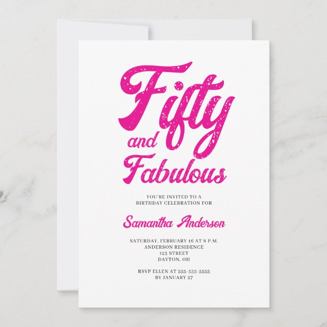 Invitación Modern 50 and Fabulous Pink 50th Birthday Party (Anverso)