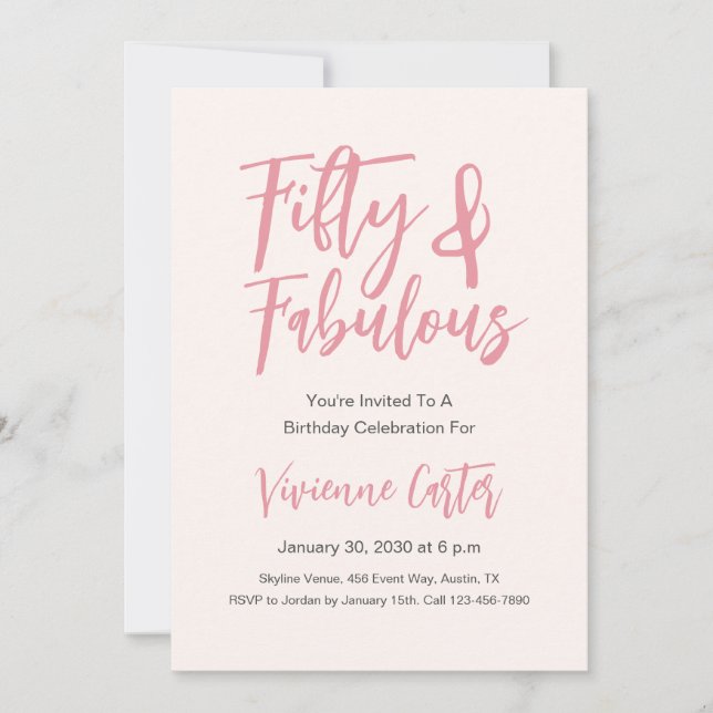 Invitación Modern 50 and Fabulous Pink 50th Birthday Party (Anverso)