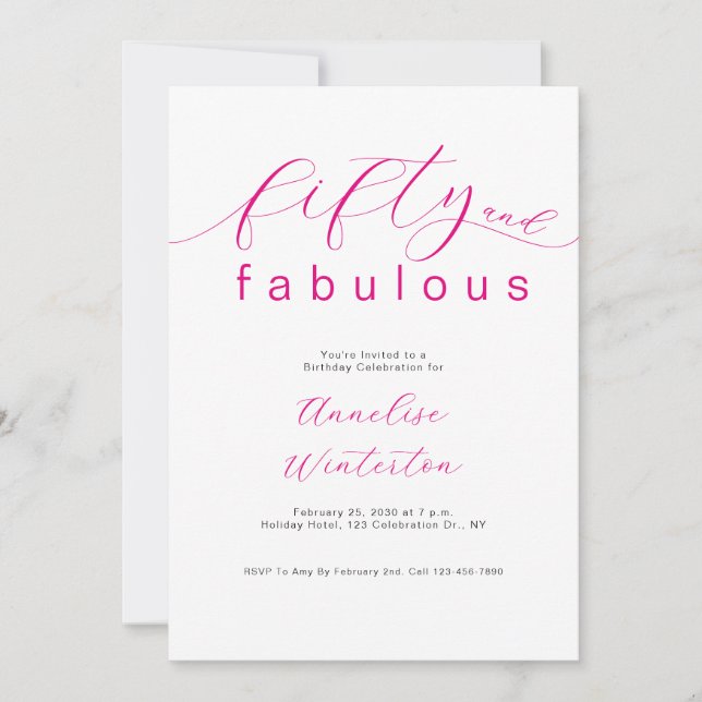 Invitación Modern 50 and Fabulous Pink 50th Birthday Party (Anverso)