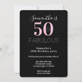 Invitación Modern 50 Fabulous 50th Birthday Black Pink Party