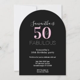 Invitación Modern 50 Fabulous 50th Birthday Black Pink Party