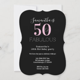 Invitación Modern 50 Fabulous 50th Birthday Black Pink Party