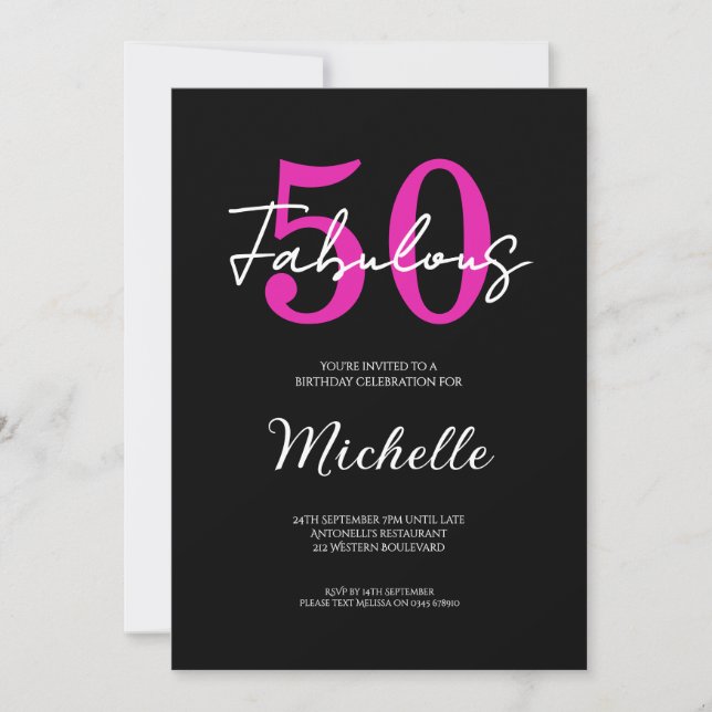 Invitación Modern 50th Birthday 50 and Fabulous Party (Anverso)