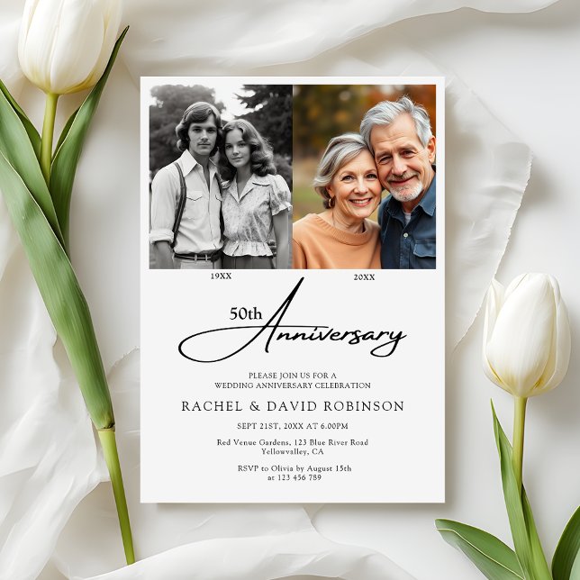 Invitación Modern 50th Wedding Anniversary Then and Now Image (Subido por el creador)
