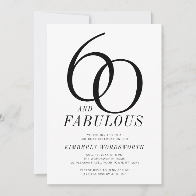 Invitación Modern 60 and Fabulous Sixtieth Birthday Party (Anverso)