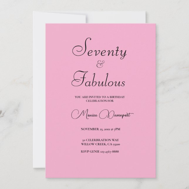 Invitación Modern 70 and Fabulous Pink 70th Birthday Party (Anverso)
