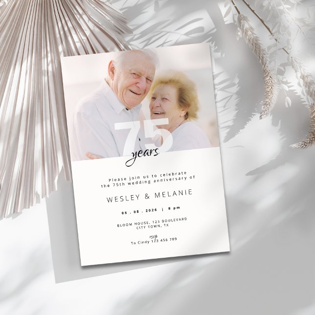 Invitación Modern 75th Wedding Anniversary with Photo (modern 75th wedding anniversary invitation with photo)