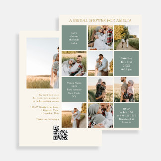 Invitación Modern 9 Photo Collage Sage Green Bridal Shower