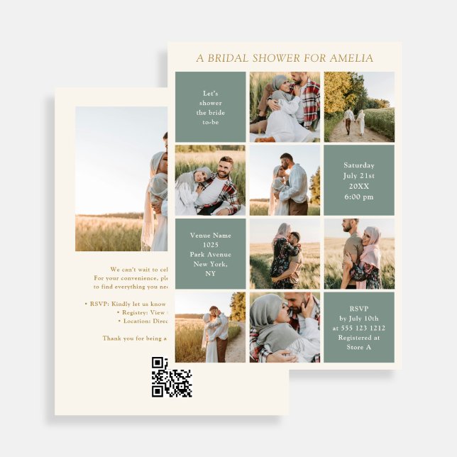 Invitación Modern 9 Photo Collage Sage Green Bridal Shower (Subido por el creador)