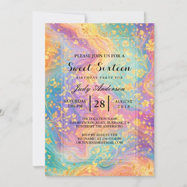 Invitación Modern Abstract Glitter Floral Monogram Design     (Anverso)