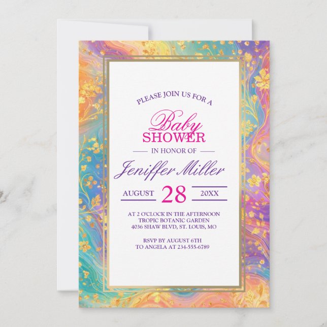 Invitación Modern Abstract Glitter Floral Monogram Design     (Anverso)
