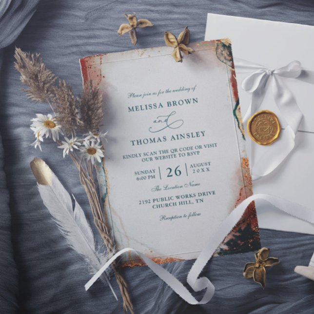 Invitación Modern Abstract Teal Foil Budget QR Code Wedding (Subido por el creador)