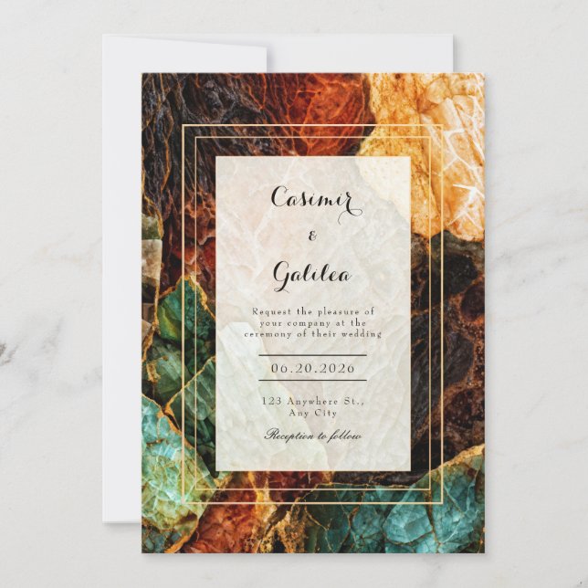 Invitación Modern Abstract Teal Rust Agate Geode Wedding (Anverso)
