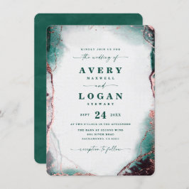 Invitación Modern Abstract Watercolor Emerald Green Wedding