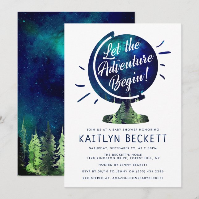 Invitación Modern Adventure Travel Globe Baby Shower (Anverso / Reverso)