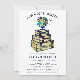Invitación Modern Adventure Travel Globe Baby Shower