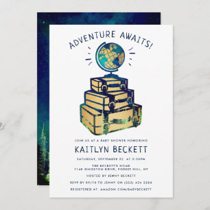 Invitación Modern Adventure Travel Globe Baby Shower