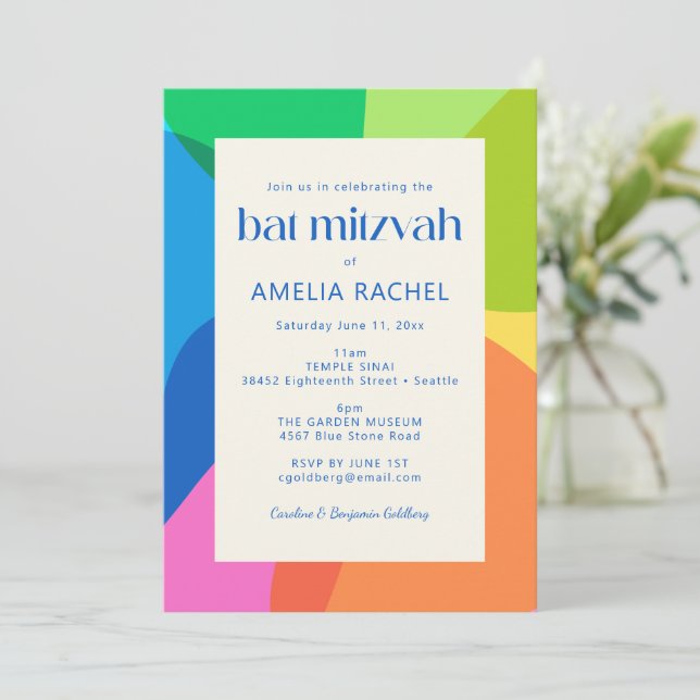 Invitación Modern Aesthetic Bat Mitzvah Colorful Geometric (Anverso de pie)