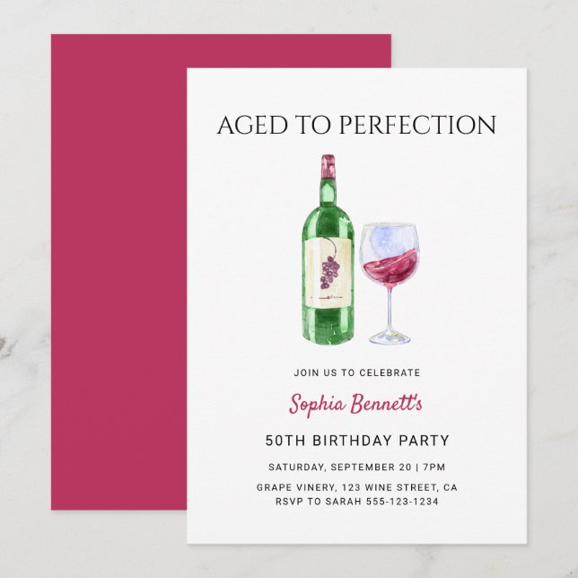 Invitación Modern Aged To Perfection Wine Birthday Party (Anverso / Reverso)
