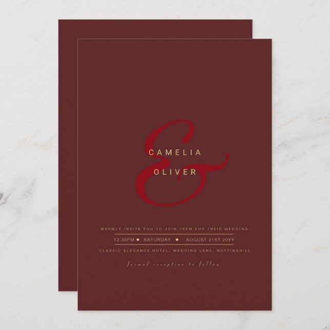 Invitación Modern Ampersand Wedding Invitar código QR RSVP (Anverso / Reverso)